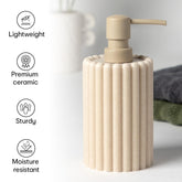 Anko Natural Rib Polyresin Soap Dispenser | Bathroom Sanitizer, Lotion, Shampoo Dispenser | Handwash Bottle for Kitchen | Soap Dispenser for Wash Basin | Bathroom Accessories | 500 mL, Beige